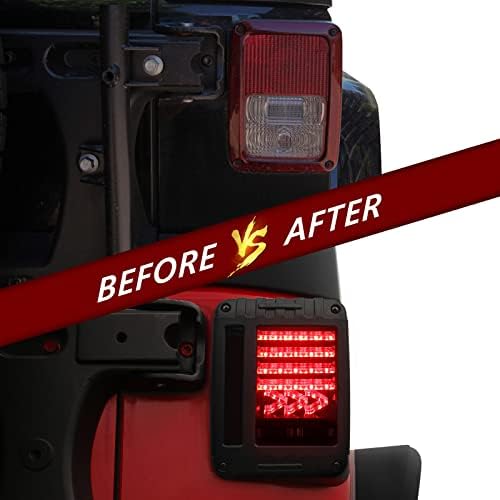Luzes traseiras de LED Dkmght para Jeep Wrangler JK JKU 2007-2018, [DOT APROVADO] [Turn Run Run] [Lente de fumaça] [Plug n play]