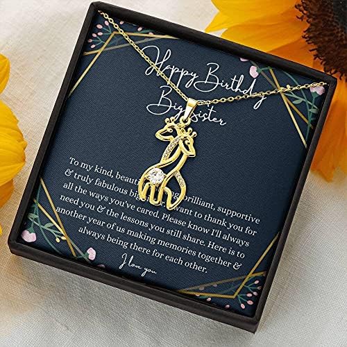 Jóias de cartão de mensagem, colar artesanal- presente personalizado girafa, presente de aniversário da irmã mais