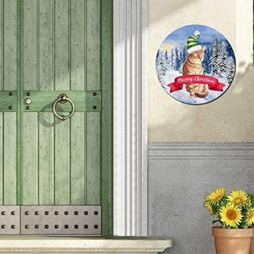 Sinal de metal redondo, feliz natal veado gato de natal grinald sinil metal impressão de arte clássica placa de porta de parede para bar artes de parede ao ar livre de natal de Natal decoração de 9 polegadas