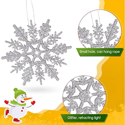 36 peças Plástico Christmas Glitter Snowflake Ornamentos Decorações de árvores de Natal de floco de neve com 36 peças Cordas para o