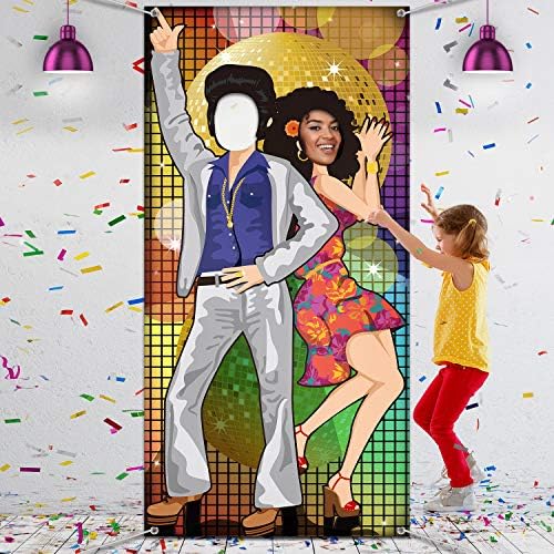 Decoração de festa de dança dos anos 70 Adeços de pano de fundo da porta da porta dos anos 70, cenário de foto grande para a decoração
