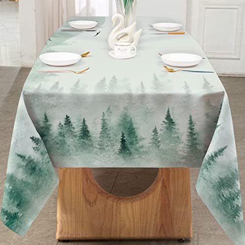 AnyDesign Retângulo Tolera de mesa Green Misty Floresta Tobreza de mesa de 60 x 104 polegadas Aquarela Tabela de árvore