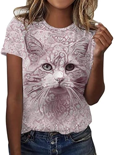 2023 Womens Summer Tops 3d Cat Print Roul