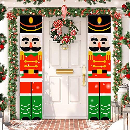 Toplee 2 PCs Christmas Nutcrackers Banner da varanda de 14 x 74 polegadas Sinais de porta da frente Decoração de Natal