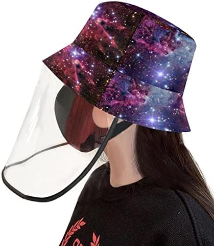 Chapéu de proteção para adultos com escudo facial, chapéu de pescador anti -sun tap, universo nebulosa galáxia espaço