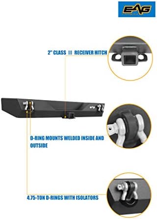 Guarda traseira com receptor de engate de 2 e rings d ajustados para 07-18 Wrangler JK