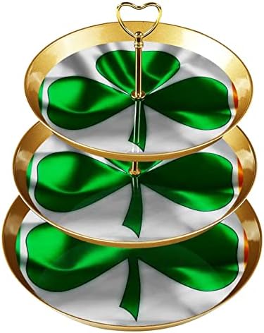 Stand de bolo de sobremesa, decoração de mesa para celebração de festas de aniversário de casamento, padrão irlandês de trevo de bandeira irlandesa