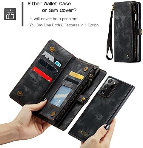 Casos de movimentação de telefone Caso da carteira para Samsung Galaxy Note 20 Ultra, 2 em 1 em 1 destacável camada de couro premium zíper da bolsa de pulso capa de telefone para mulheres com suporte de cartão + bolso de dinheiro, cinta flip cov