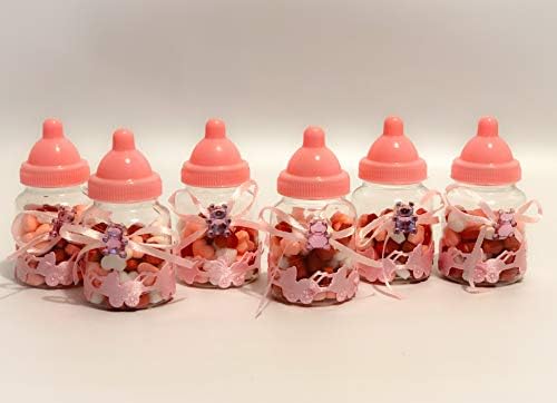 Mini garrafas de bebê feitas de plástico, garrafas de bebê rosa, favores de chá de bebê, favores de garrafas, decoração do chá