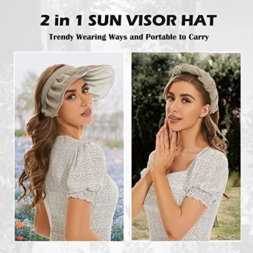 Komorebi Womens Sun Hat Hat Brim Beach Hat Summer UV Protection Sun Visor Hat 2 em 1 Sun Visor Roll-up Bandas