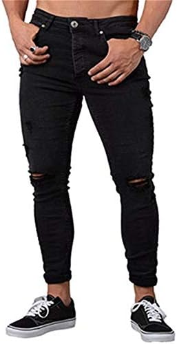 Andongnywell moda masculina calça jeans de jeans de jeans skinny com zíperes calças angustiadas