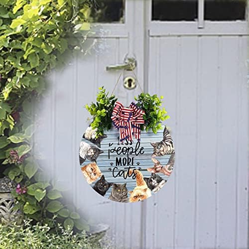 Bem -vindo cabide de coroa de grinaldas para a porta da porta da frente decoração de placa de gato pet madeira mola férias de madeira