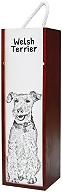 Terrier galês, caixa de vinho de madeira com a imagem de um cachorro