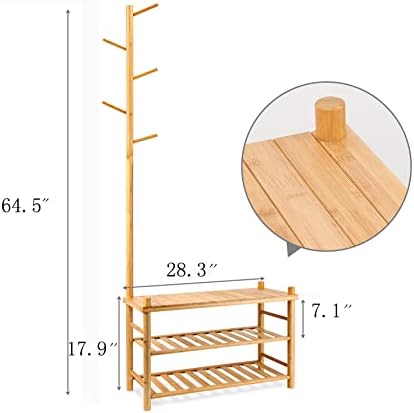 Rack de sapato Zybt, bancada de entrada com rack de casaco, árvore do salão, 3 em 1 design de bambu rack de sapato para entrada, bancada multifuncional