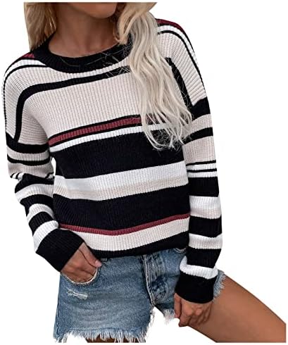 Sweater de roupas de inverno qfvzhy feminino com pulôver listrado de arco-íris colar