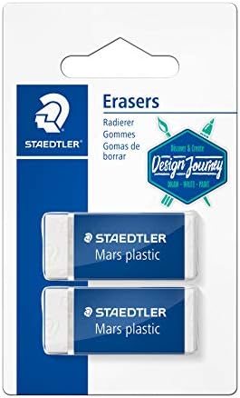 Staedtler Mars Mini Plastic Mini, apagador de qualidade premium, borrachas de artistas brancos sem látex, pacote de 2, 52653bk2-c