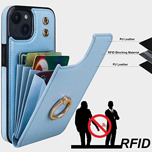 Folosu Compatível com o iPhone 14 Plus Caixa Carteira com suporte de cartão, suporte de anel de dedo 360 ° Kickstand, Botões