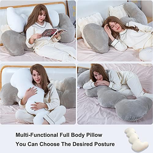AMCATON 39 polegadas em forma de nuvem 3D travesseiro de corpo inteiro, travesseiro de cama grande para adultos, travesseiro longo para dormir lateral com tampa de veludo
