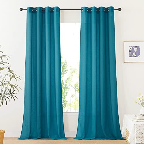 Cortinas e cortinas verdes de pavão de niquetown, cortinas de linho semi -pura de ilhó com tratamentos de janela de filtragem