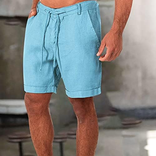 Shorts masculinos de wenkomg1, troncos de praia básicos lençóis de algodão shorts respiráveis ​​de pijama de cordão de grama