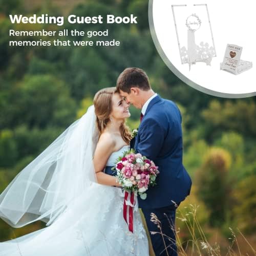 Cosyoo Wedding Convidado Livro de convidados alternativo, livro de convidados de casamento em madeira com estação de exibição