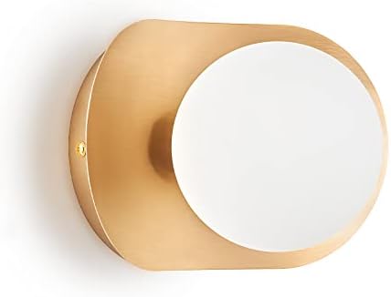 Arandela de parede de vonluce, lâmpada de parede para quarto banheiro banheiro vaidade mais, moderna luminária de parede dourada iluminação de parede de luz única interna com soquete de curva de tais de vidro Opal Globe