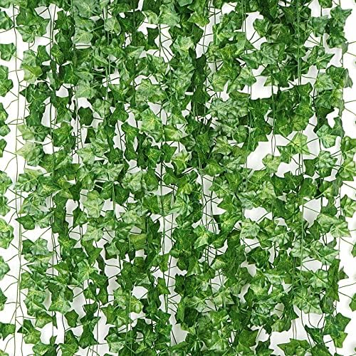 12 pacote de 86 pés Ivy Garland, Fake Ivy Leaf Plants Vine Garland Garland Home Kitchen Garden Garden Office Wedding Wall Decor