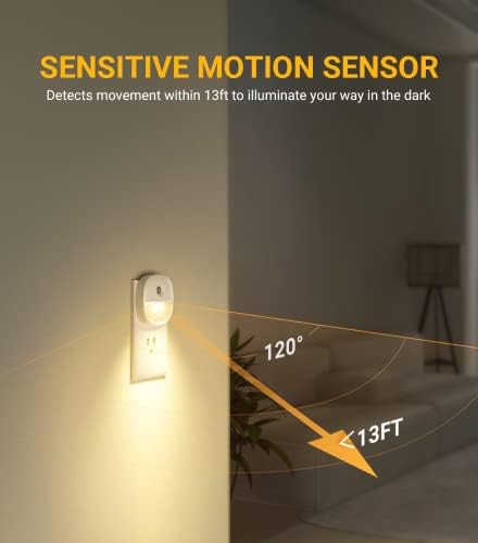 Lyridz Motion Sensor Night Light Indoor, plugue brilhante à luz noturna com entardecer para Dawn Sensor, 1-50 lm