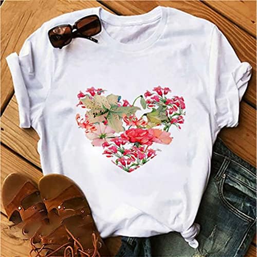 Camise de verão feminina fofa de impressão de borboleta gráfica solta camisetas de cola curta de manga curta Casual Blouse floral
