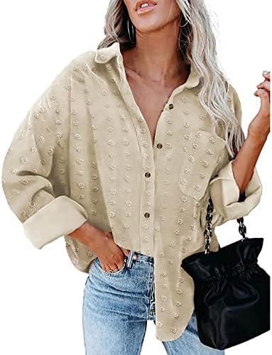 Botão de colarinho do pescoço da mulher V Camisa de chiffon de manga comprida blusas de ponto suíço