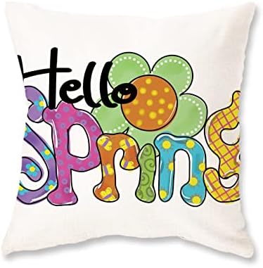 Onway Hello Spring Pillow Capa 18x18 Fazenda de decoração colorida Passagem de almofada de varanda ao ar livre