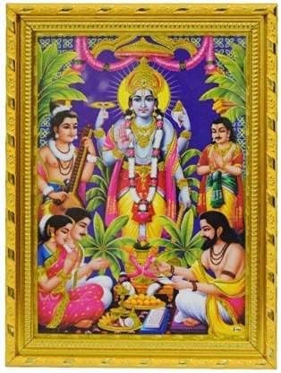 Satyanarayan Satyanarayana Satyanarayan Swamy Frame com Kapda amarelo e Satyanarayan vrat katha, ouro