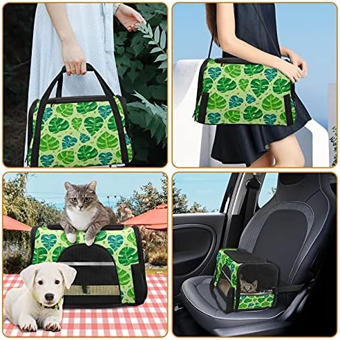 Bolsa de carrinho de animais de estimação de monstera verde folhas padrão cachorrinho cachorro cachorro gato saco de viagem portátil