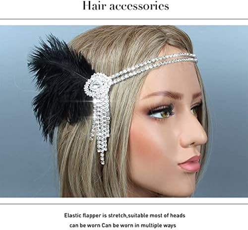 Bodiy 1920s Crystal Headpieces Flapper Feather Heads Heads Black vintage Gatsby Tassel Acessórios de cabelo jóias para mulheres e meninas