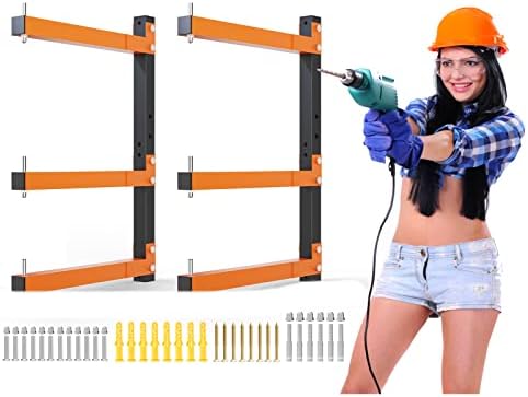 Rack de madeira da UPBCI, rack de armazenamento de garagem aérea, montagem de parede para madeira para madeireira pesada, 2 racks de armazenamento de madeira para organização e armazenamento de lojas, Garagem de garagem resistente Organizador de madeira de parede