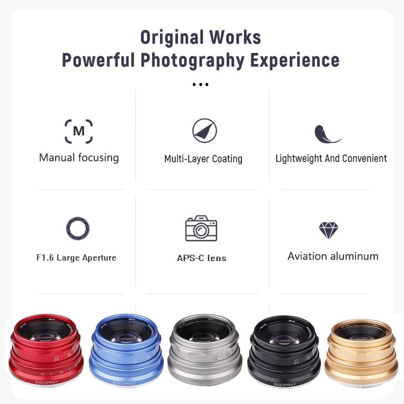 RisesPray 35mm F1.6 Mini APS-C Lente para Sony Panasonic Fujifilm Olympus Canon Nikon Câmera Mirrorless