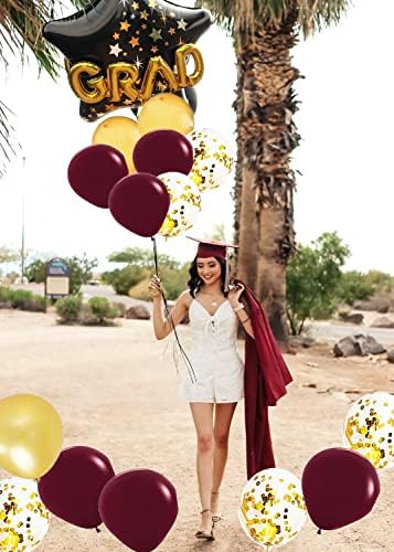 Decorações de festa de graduação Maroon Gold 2023/Balões de ouro em ouro 30pcs/decorações de aniversário de ouro da corda