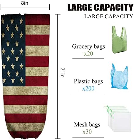 Porta de sacola plástica fofa, bandeira patriótica dos EUA, dispensador de sacolas, organizador de bolsas de compras, presentes para