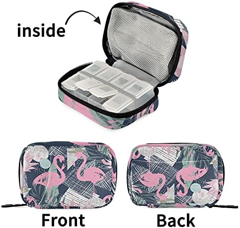 Flamingo Black Pill Case Bag Pill Organizer Caixa com zíper suplementos portáteis de suplementos de medicina Caso para acampamento esportivo viagens semanais de negócios