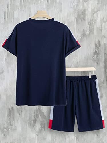 OSHHO Roupas de duas peças para homens Men letra lateral letra gráfica Tee e shorts de trilha da cintura de cordão