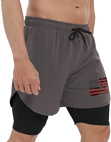 H Hyfol de corrida shorts para homens American Flag Patriótico Ginástica Quick Dry Athletic 2-em-1 shorts com bolso