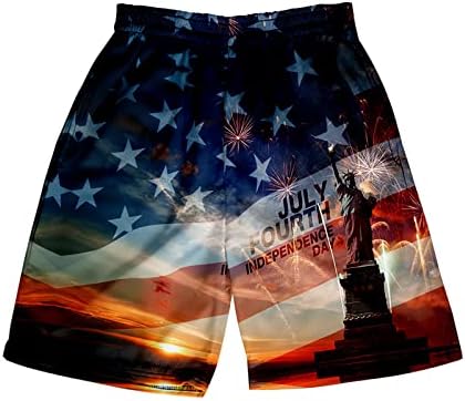 Shorts de exercícios BMISEGM para homens de calça de praia masculinos de homens de praia Casual 3d Quarto de julho Padrão de bandeira