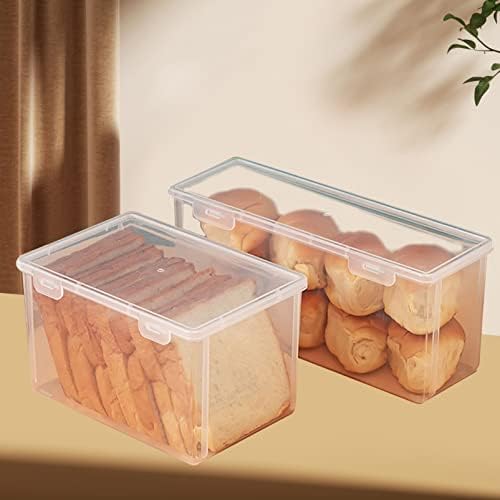 Recipiente de cereais de hemotão 2pcs recipiente de armazenamento de pão Caixa de pão de pão de pão de plástico transparente com lâmpada de armazenamento de pão reutilizável para cozinha bancada bolo de bolo de alimento Distribuidor de cereais