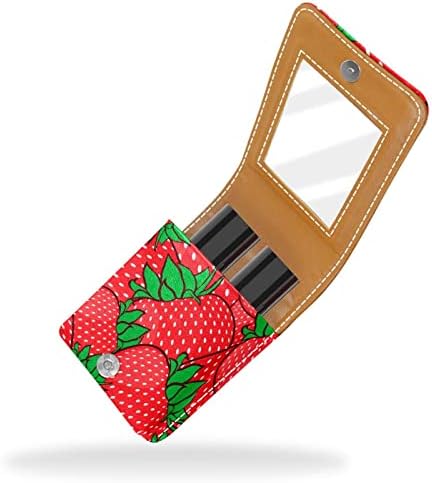 Caixa de batom de maquiagem de padrão de morango vermelho para bolsa cosmética de viagem portátil externa