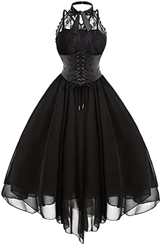Vestido gótico sem mangas de mulheres com espartilho vestido de coquetel swing de renda de renda de halloween punk vestidos