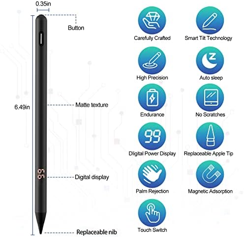 Caneta zosylala caneta para ipad com exibição de energia, rejeição de palma, adsorção magnética, compatível com o iPad da Apple 6/7/8/9/9th, iPad Air 3rd/4th