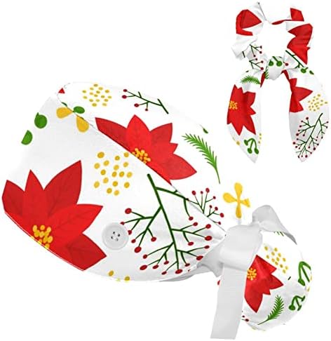 Banta de trabalho de padrão floral de floral ajustável com botão, bolsa de rabo de cavalo, faixa de suor para mulheres com cabelo arco
