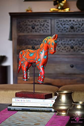 De decoração de cavalo de madeira pintada à mão sotaque - laranja - pacote de 1