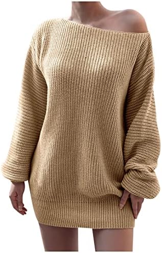 Autono feminino e inverno de mangas compridas colarinho sexy de uma palavra Louj vestidos de suéter de malha solta casual
