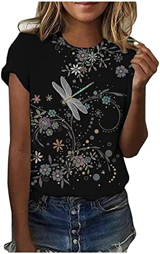 Camiseta casual da moda feminina em toda a floral estampado blusas tripulantes de picada curta